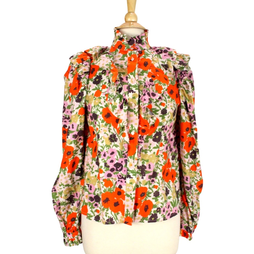 & Other‎ Stories Stockholm Atelier Blouse womens 2 Floral Ruffles Long Sleeve